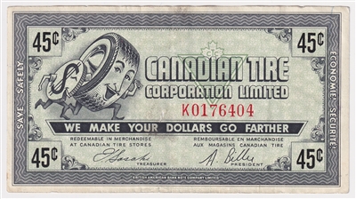 G6-I-K 1968 Canadian Tire Coupon 45 Cents Very Fine (Hole)