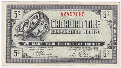 G7-A-A2 Narrow Font 1972 Canadian Tire Coupon 5 Cents EF-AU