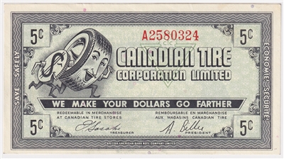 G7-A-A1 1972 Canadian Tire Coupon 5 Cents Almost Uncirculated
