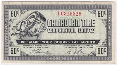 G7-K-L 1972 Canadian Tire Coupon 60 Cents F-VF (Tear)