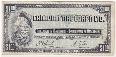 S1-F-F 1961 Canadian Tire Coupon $1.00 Very Fine (Holes)