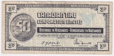 S2-A-R 1972 Canadian Tire Coupon 3 Cents F-VF (Tear)
