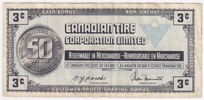 S3-A-R 1972 Canadian Tire Coupon 3 Cents VF-EF
