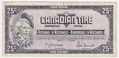 S4-Da-*DN Replacement 1974 Canadian Tire Coupon 25 Cents Very Fine (Ink and Tears)
