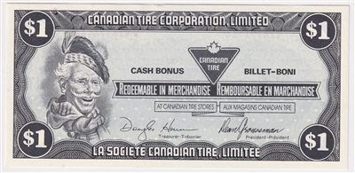 S8-F-EZ1 White C 1985 Canadian Tire Coupon $1.00 Uncirculated