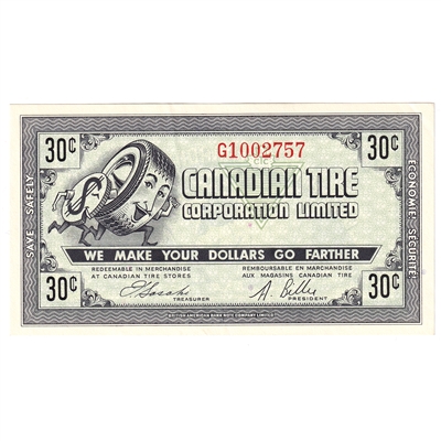 G7-F-G3 Bold 30 1972 Canadian Tire Coupon 30 Cents Almost Uncirculated