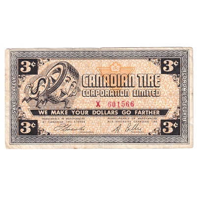 G2-C-X 1962 Canadian Tire Coupon 3 Cents Fine (Tears)