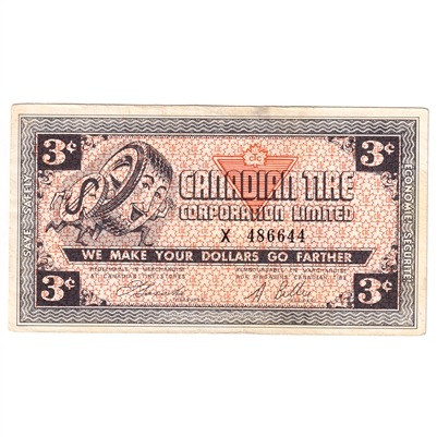 G3-C-X No Mor Power 1962 Canadian Tire Coupon 3 Cents EF-AU (Stain)