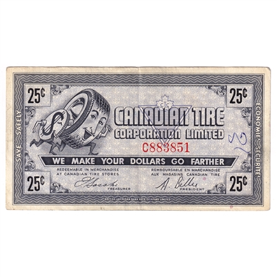 G5-C-C 1964 Canadian Tire Coupon 25 Cents VF-EF (Ink)