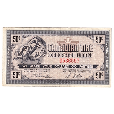 G5-D-D 1964 Canadian Tire Coupon 50 Cents Very Fine