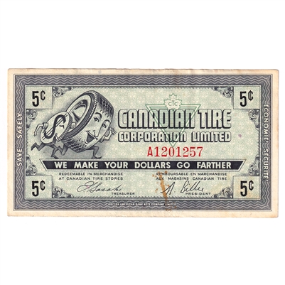 G6-A-A 1968 Canadian Tire Coupon 5 Cents VF-EF (Stain)