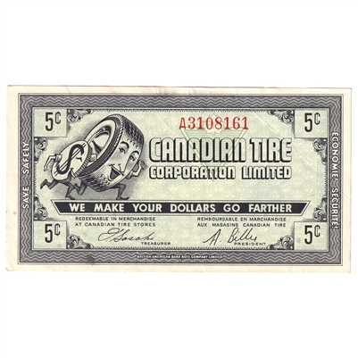 G7-A-A1 1972 Canadian Tire Coupon 5 Cents Extra Fine
