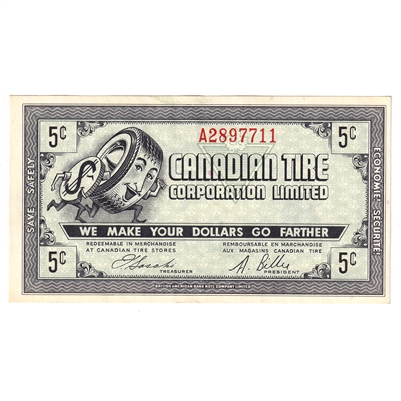 G7-A-A2 Narrow Font 1972 Canadian Tire Coupon 5 Cents Almost Uncirculated