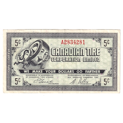 G7-A-A2 Narrow Font 1972 Canadian Tire Coupon 5 Cents Very Fine