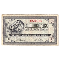 G7-A-A2 Narrow Font 1972 Canadian Tire Coupon 5 Cents F-VF