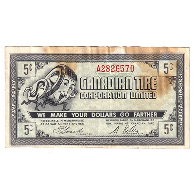 G7-A-A2 Narrow Font 1972 Canadian Tire Coupon 5 Cents Very Fine (Stains)