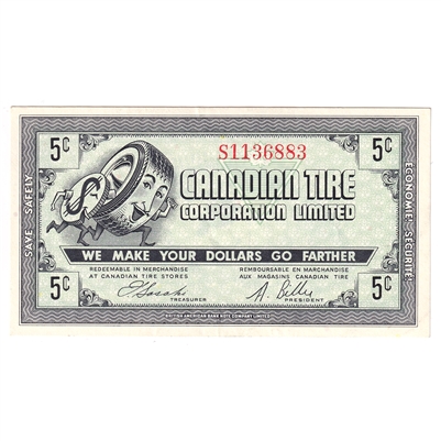 G7-A-S1a Large Serifs 1972 Canadian Tire Coupon 5 Cents Almost Uncirculated