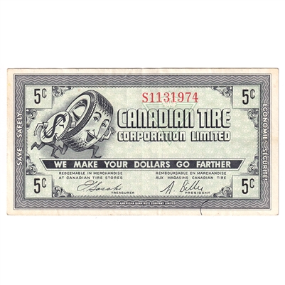 G7-A-S2c Bottom Scratch 1972 Canadian Tire Coupon 5 Cents Extra Fine
