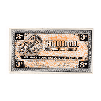G2-C1 1962 Canadian Tire Coupon 3 Cents Almost Uncirculated (Tear)