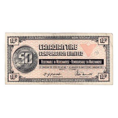 S2-C-T 1972 Canadian Tire Coupon 10 Cents Very Fine (Ink)