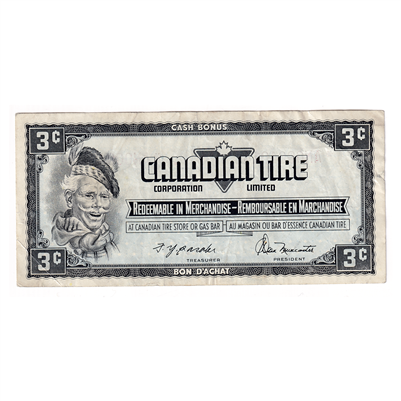 S4-Aa-*AN Replacement 1974 Canadian Tire Coupon 3 Cents Very Fine