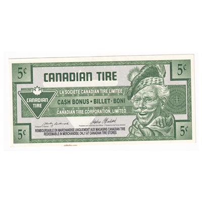 S17-Ba1-90 Replacement 1992 Canadian Tire Coupon 5 Cents Uncirculated (Stain)