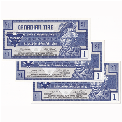 S20-Fa-20 Replacement 1996 Canadian Tire Coupon $1.00 Uncirculated (3 Notes)