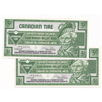 S27-Ba02-90 Replacement 2002 Canadian Tire Coupon 5 Cents Uncirculated (2 Notes)