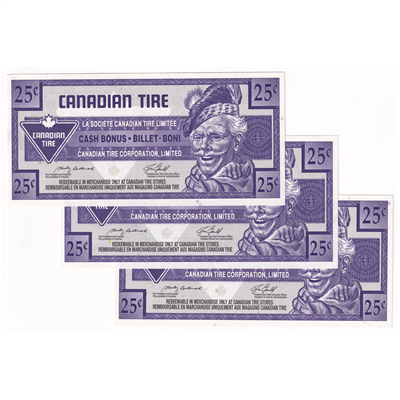 S28-Da07-999 Replacement 2007 Canadian Tire Coupon 25 Cents Uncirculated (3 Notes)