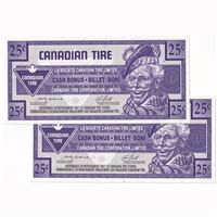 S28-Da07-999 Replacement 2007 Canadian Tire Coupon 25 Cents Uncirculated (2 Notes)