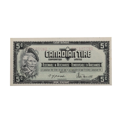 S4-B-AM1 Red # 1974 Canadian Tire Coupon 5 Cents Almost Uncirculated