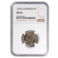 1938 D USA Jefferson Nickel NGC Certified MS-66