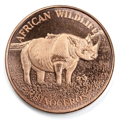 African Wildlife: Rhinoceros 1oz. .999 Fine Copper