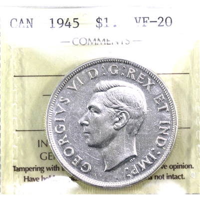 1945 Canada Dollar ICCS Certified VF-20
