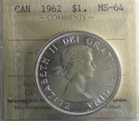 1962 Canada Dollar ICCS Certified MS-64