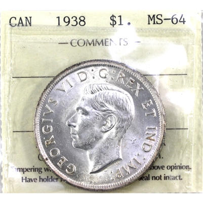 1938 Canada Dollar ICCS certified MS-64 (XSW 552)