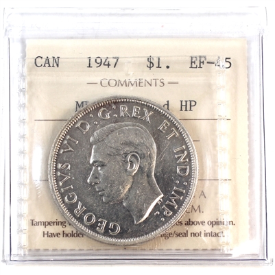 1947 Maple Leaf; Double HP Canada Dollar ICCS Certified EF-45