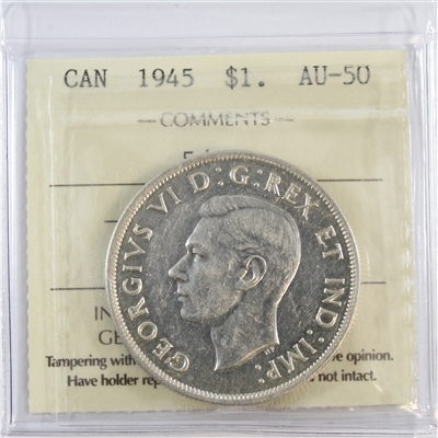 1945 5/5 Canada Dollar ICCS Certified AU-50