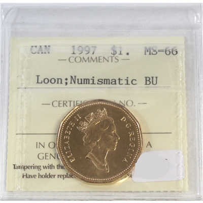 1997 Canada Loon Dollar ICCS Certified MS-66 NBU