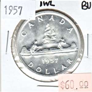 1957 1 WL Canada Dollar Brilliant Uncirculated (MS-63) $
