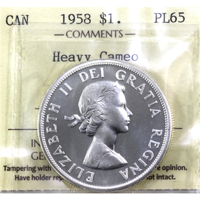 1958 Canada Dollar ICCS Certified PL-65 Heavy Cameo (XYL 081)