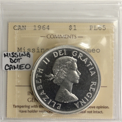 1964 Missing Dot Canada Dollar ICCS Certified PL-65 Cameo