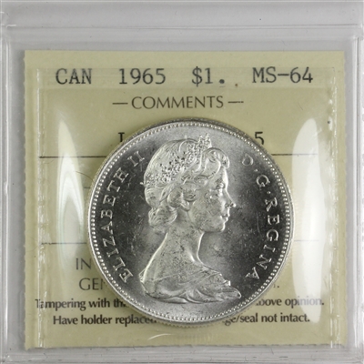 1965 Large Beads Blunt 5 (Type 3) Canada Dollar ICCS Certified MS-64