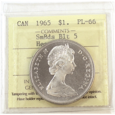 1965 Small Beads Blunt 5 (Type 2) Canada Dollar ICCS Certified PL-66 Heavy Cameo