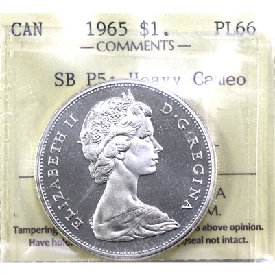 1965 Small Beads Ptd. 5 (Type 1) Canada Dollar ICCS Certified PL-66 Heavy Cameo