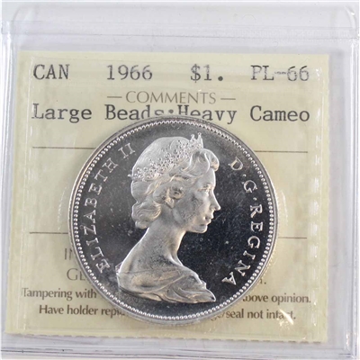 1966 Large Beads Canada Dollar ICCS Certified PL-66 Heavy Cameo