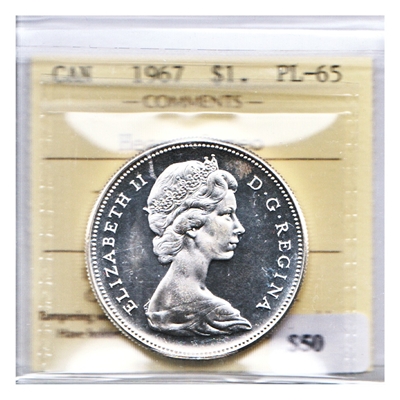 1967 Canada Dollar ICCS Certified PL-65 Heavy Cameo