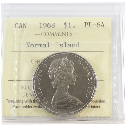 1968 Normal Island Canada Dollar ICCS Certified PL-64