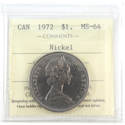 1972 Canada Nickel Dollar ICCS Certified MS-64