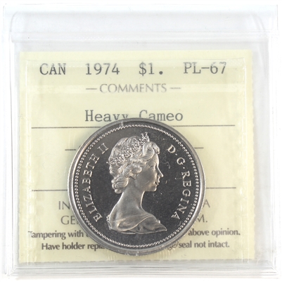 1974 Canada Nickel Dollar ICCS Certified PL-67 Heavy Cameo